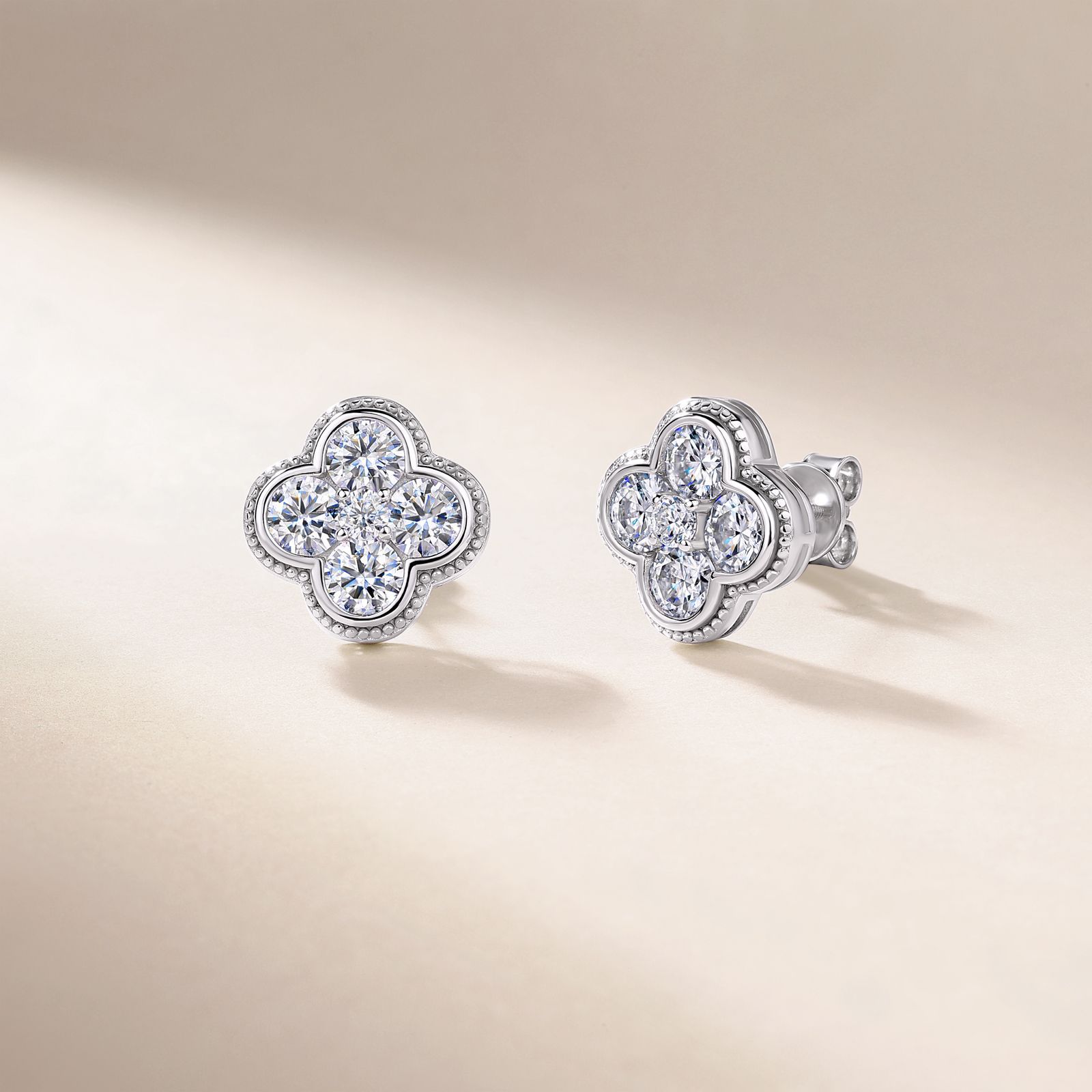 Four-Leaf Clover Moissanite Stud Earrings | 2.52ct DEW Milgrain Cluster - Image 2