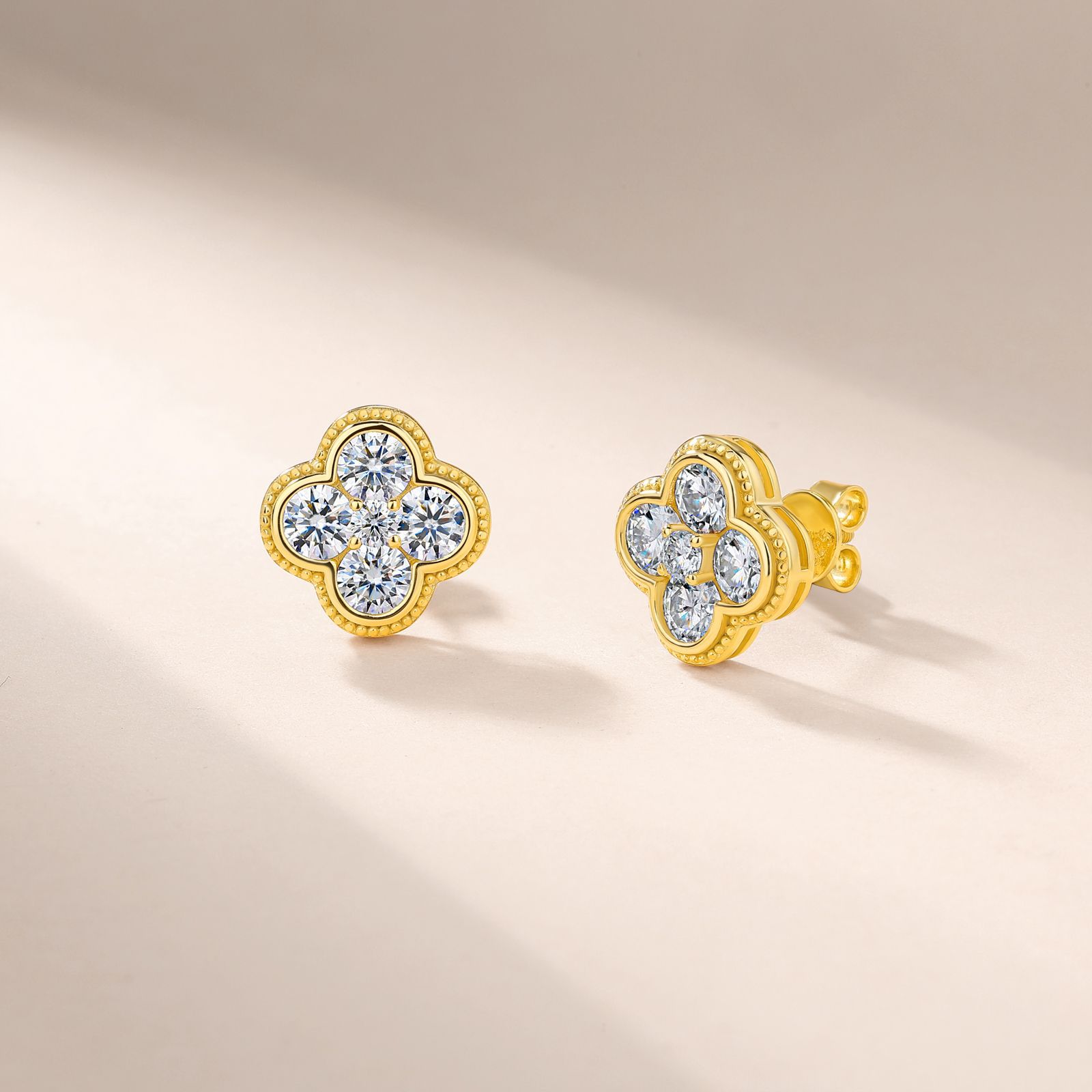 Four-Leaf Clover Moissanite Stud Earrings | 2.52ct DEW Milgrain Cluster - Image 3