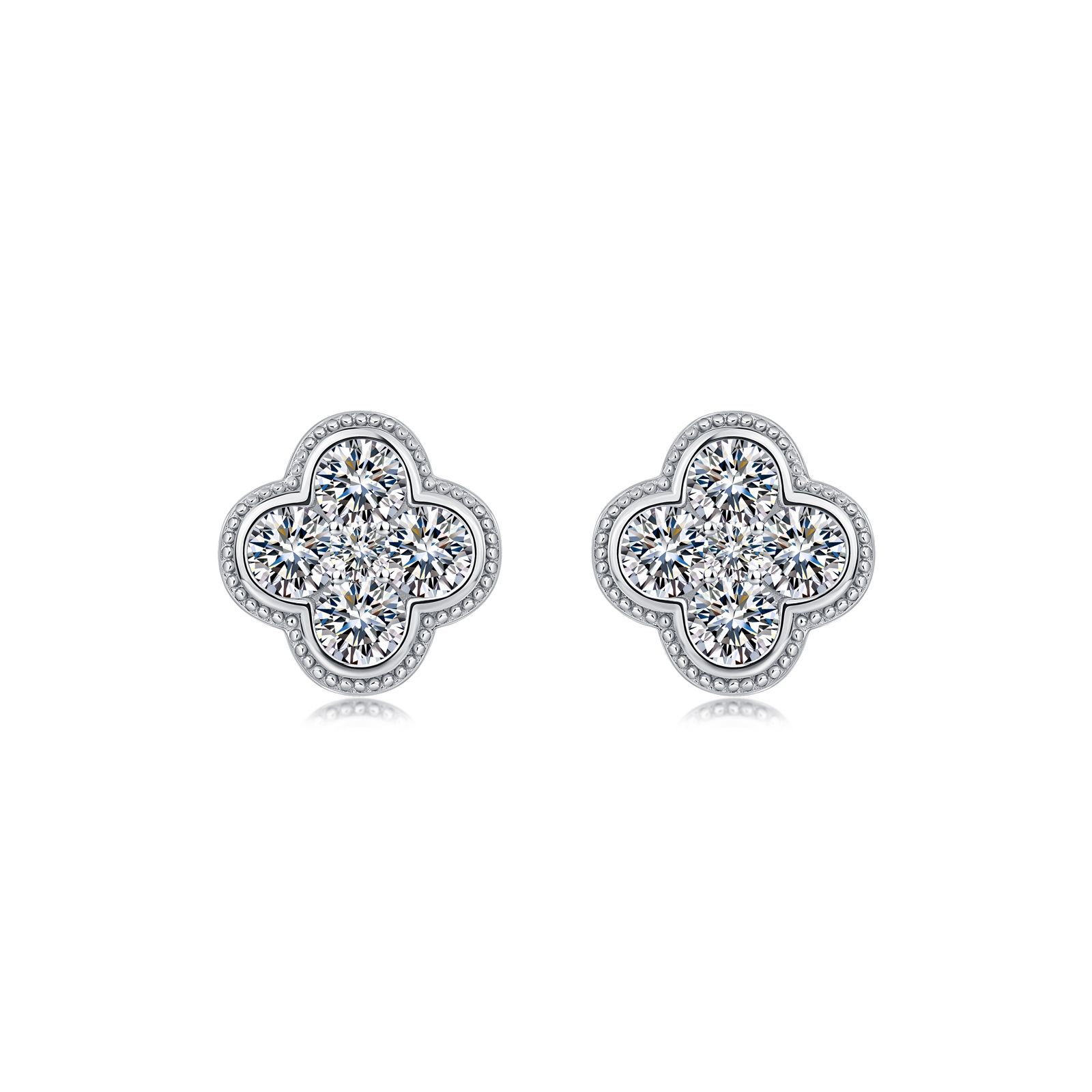 Four-Leaf Clover Moissanite Stud Earrings | 2.52ct DEW Milgrain Cluster - Image 4