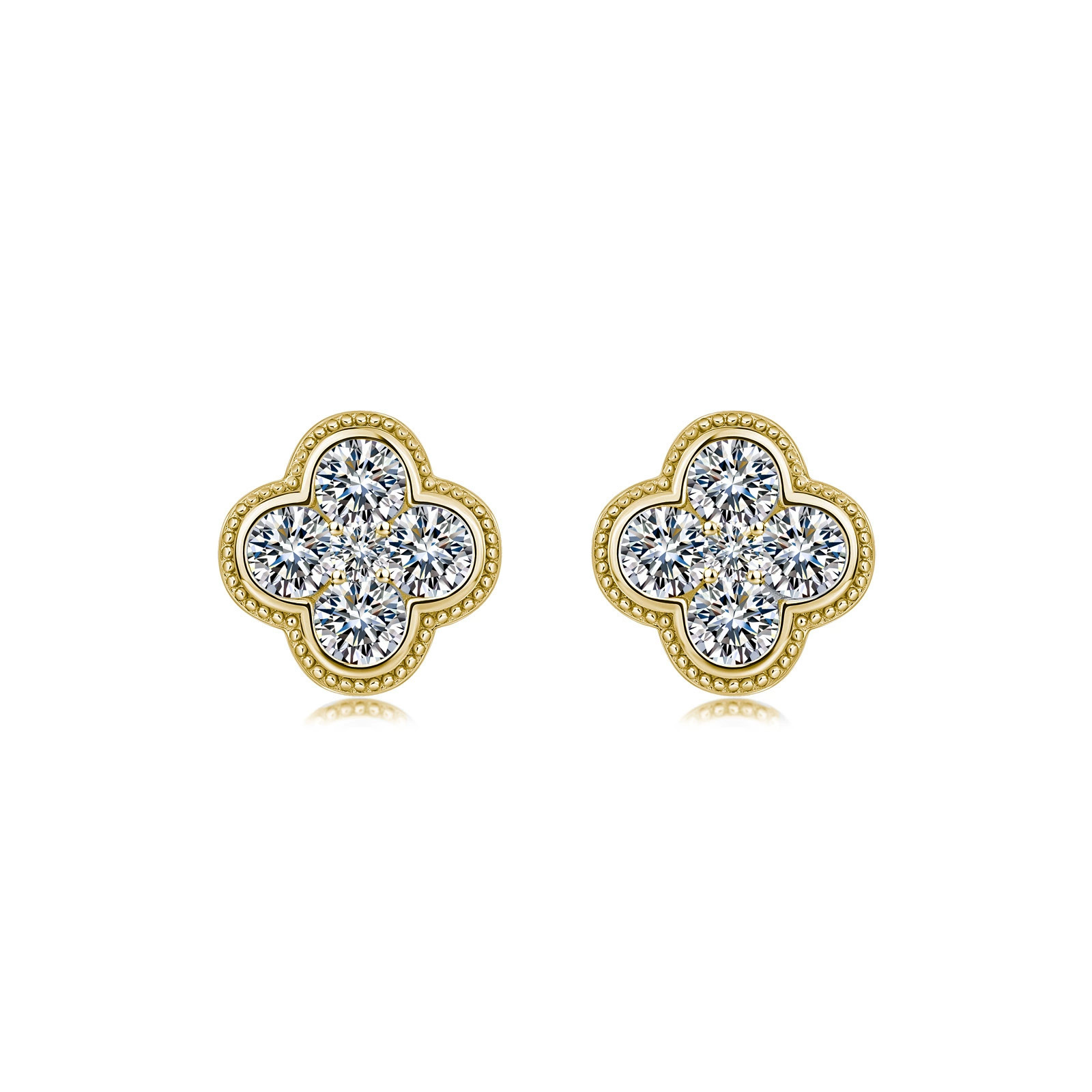 Four-Leaf Clover Moissanite Stud Earrings | 2.52ct DEW Milgrain Cluster - Image 5