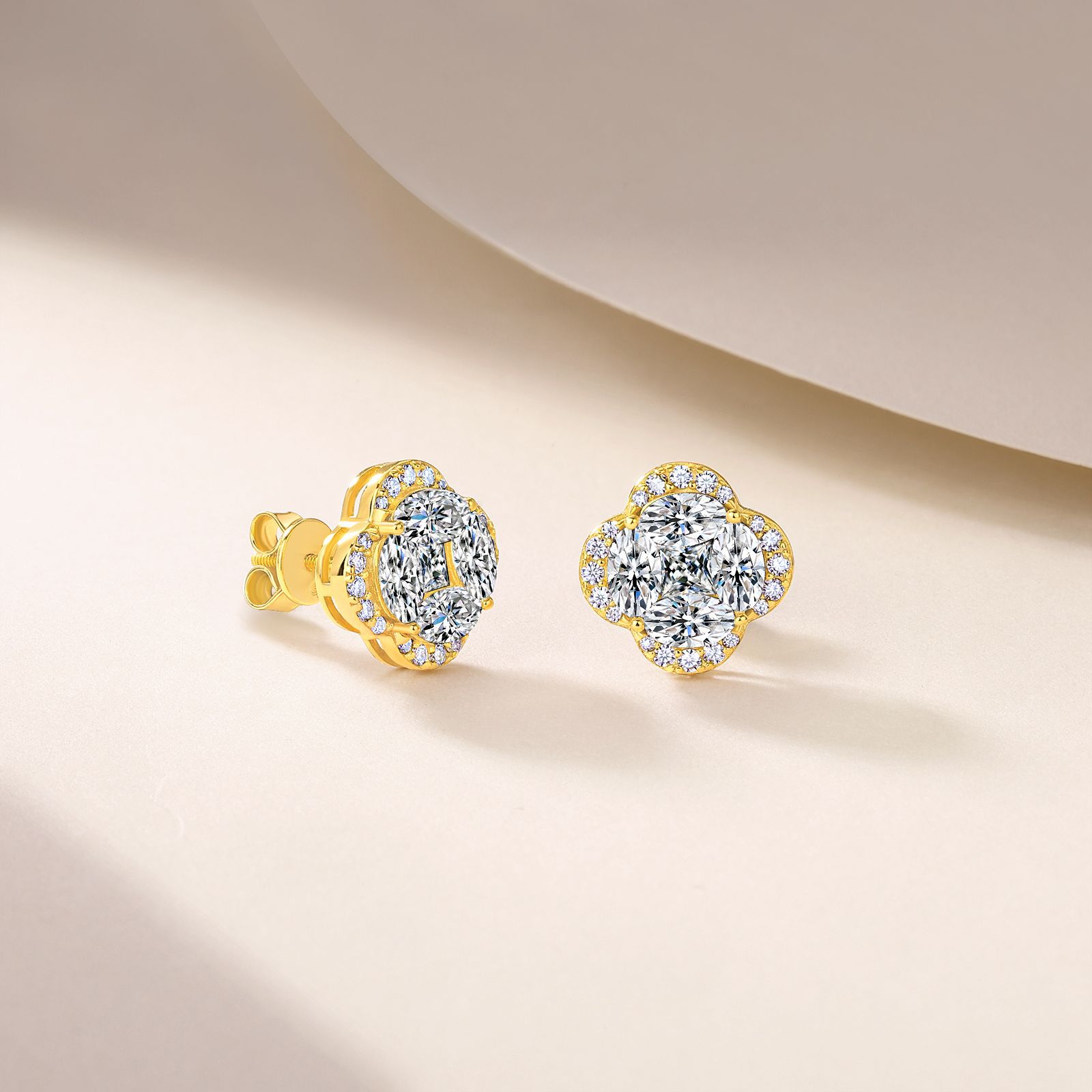 Moissanite Clover Cluster Stud Earrings | 3.3ct DEW - alternate view