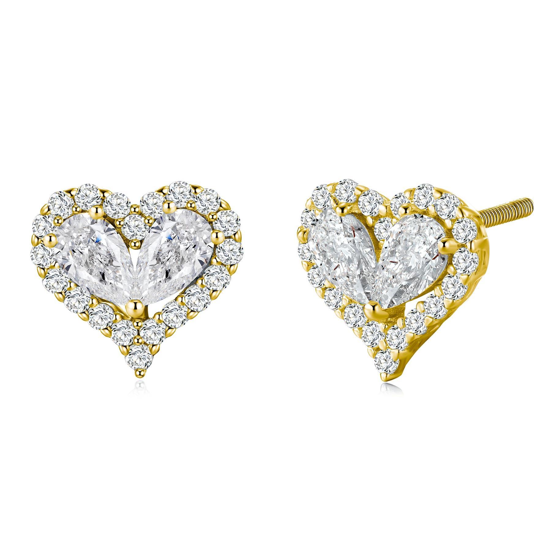 Moissanite Twin-Pear Heart Halo Stud Earrings - Image 3