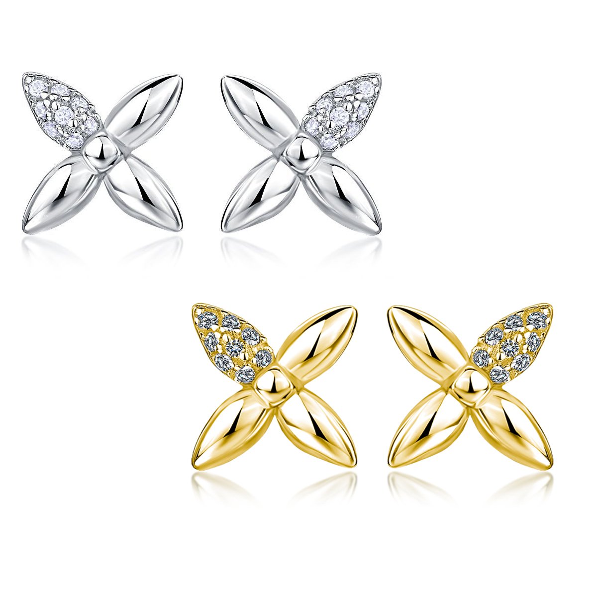 Moissanite Pavé Four-Petal Flower Stud Earrings