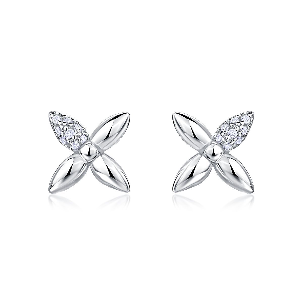 Moissanite Pavé Four-Petal Flower Stud Earrings - Image 4