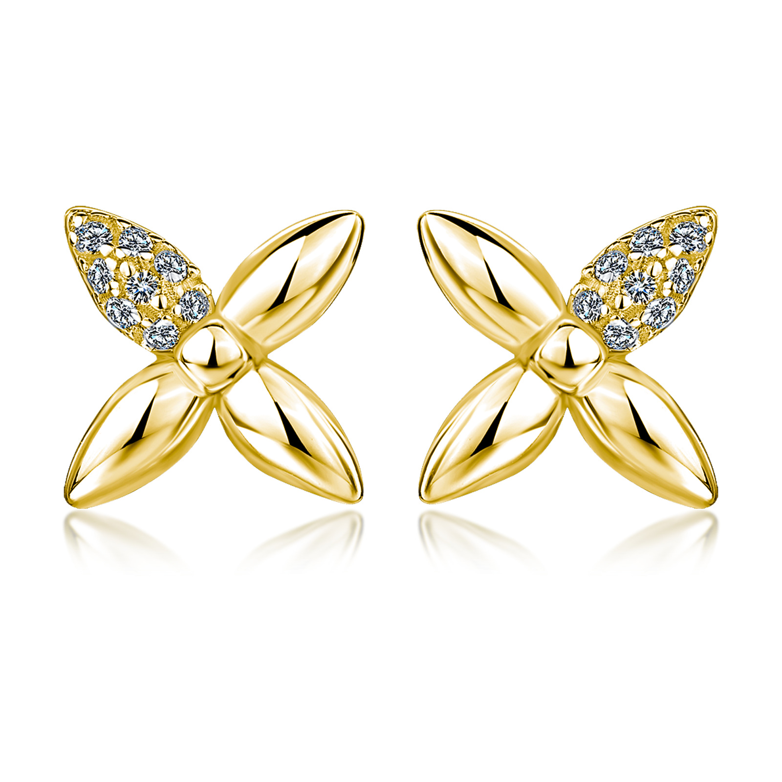 Moissanite Pavé Four-Petal Flower Stud Earrings - Image 5