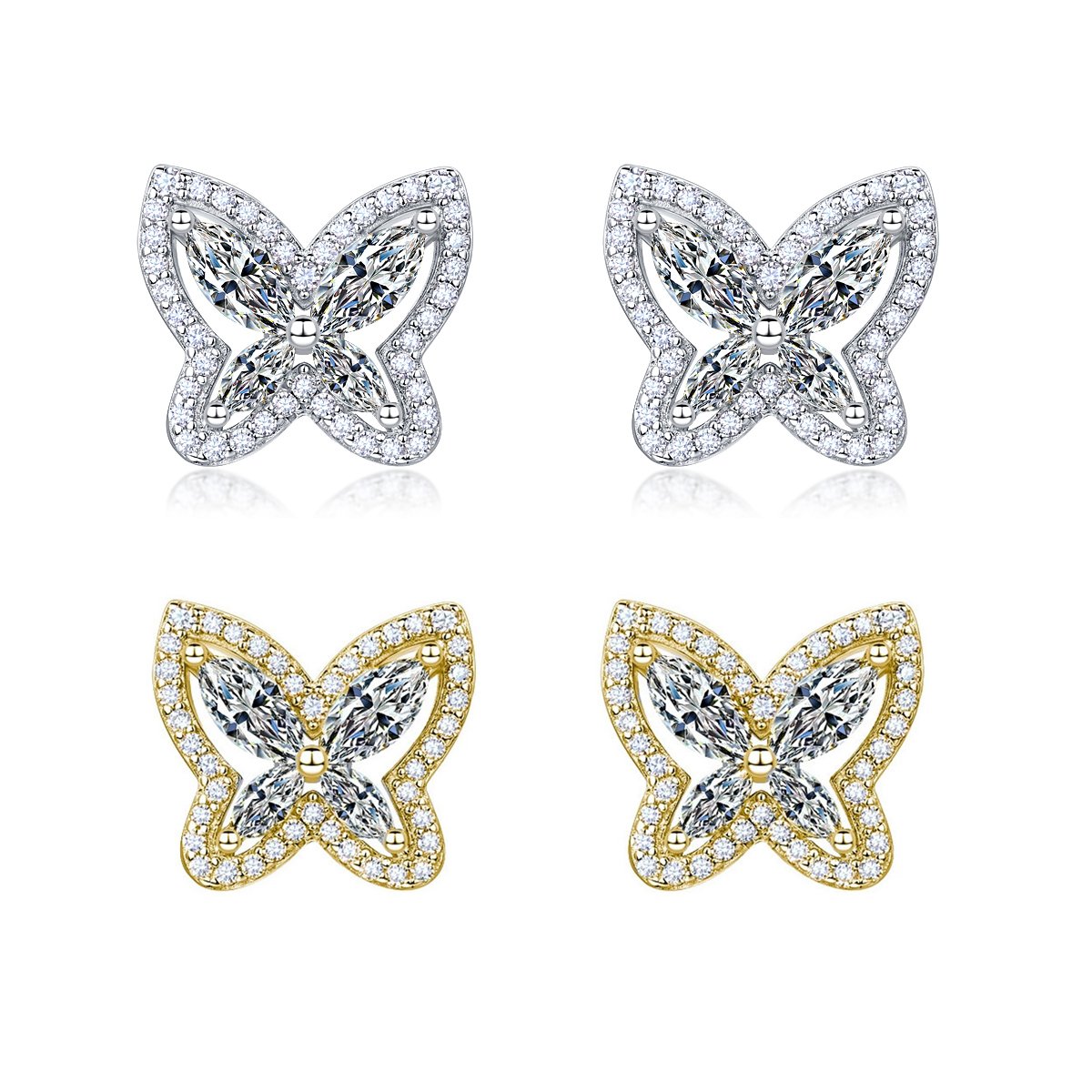 Marquise Butterfly Halo Moissanite Stud Earrings