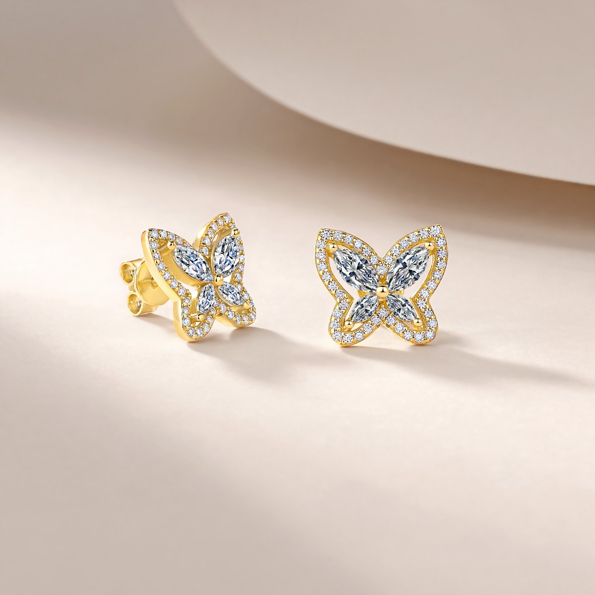 Marquise Butterfly Halo Moissanite Stud Earrings - Image 5