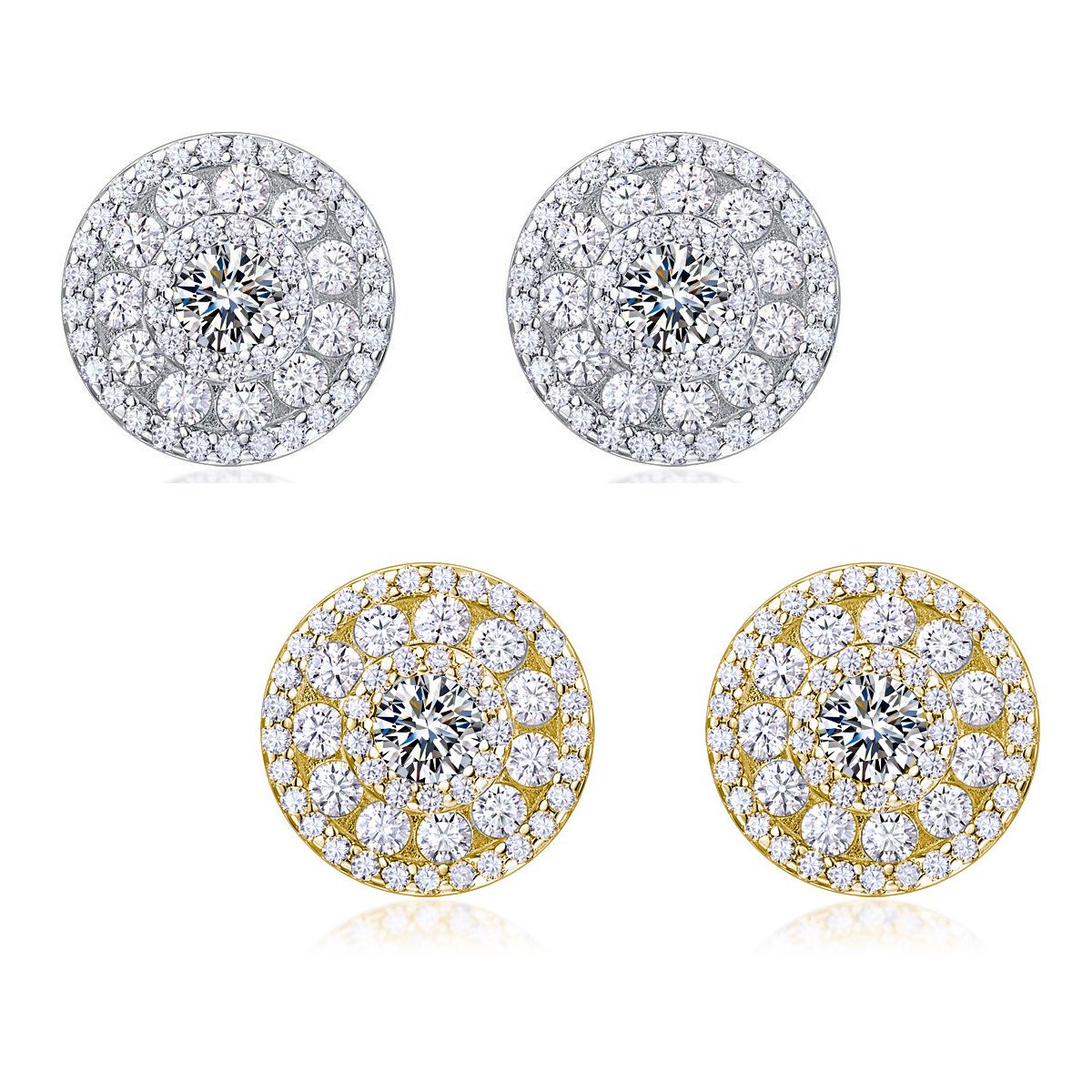 Round Pavé Halo Moissanite Cluster Stud Earrings