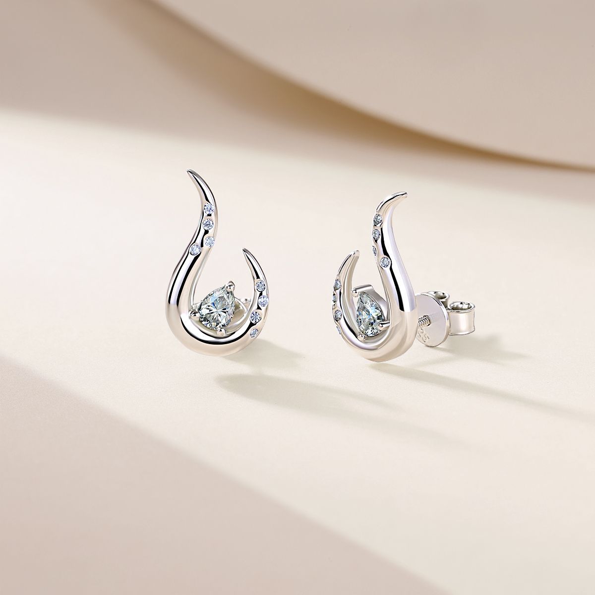 Pear-Cut Moissanite Flame Stud Earrings - Image 2