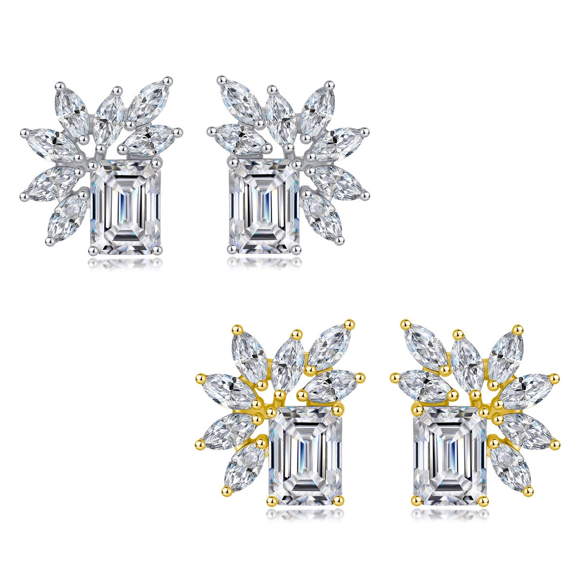 Emerald-Cut Moissanite Cluster Stud Earrings