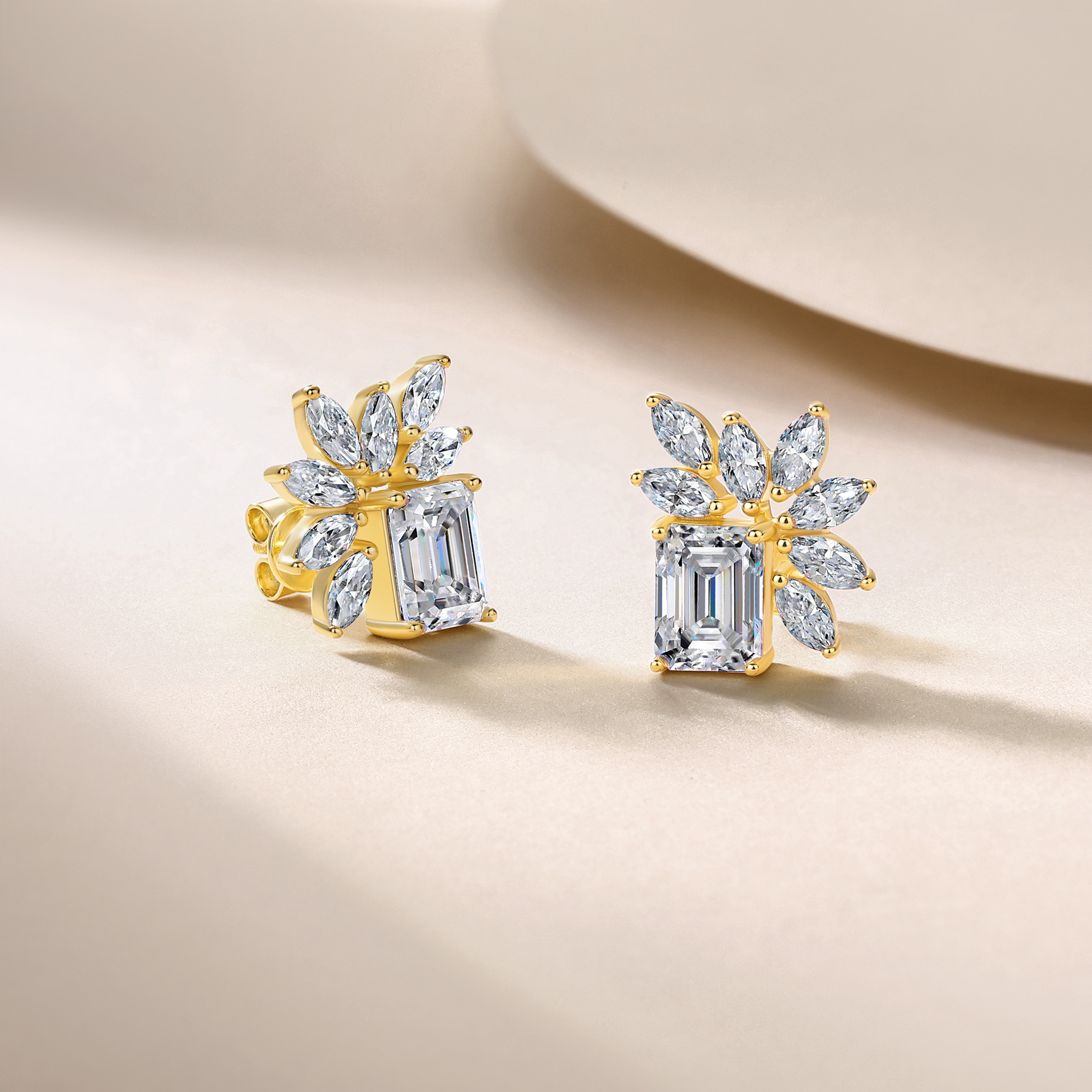 Emerald-Cut Moissanite Cluster Stud Earrings - Image 3