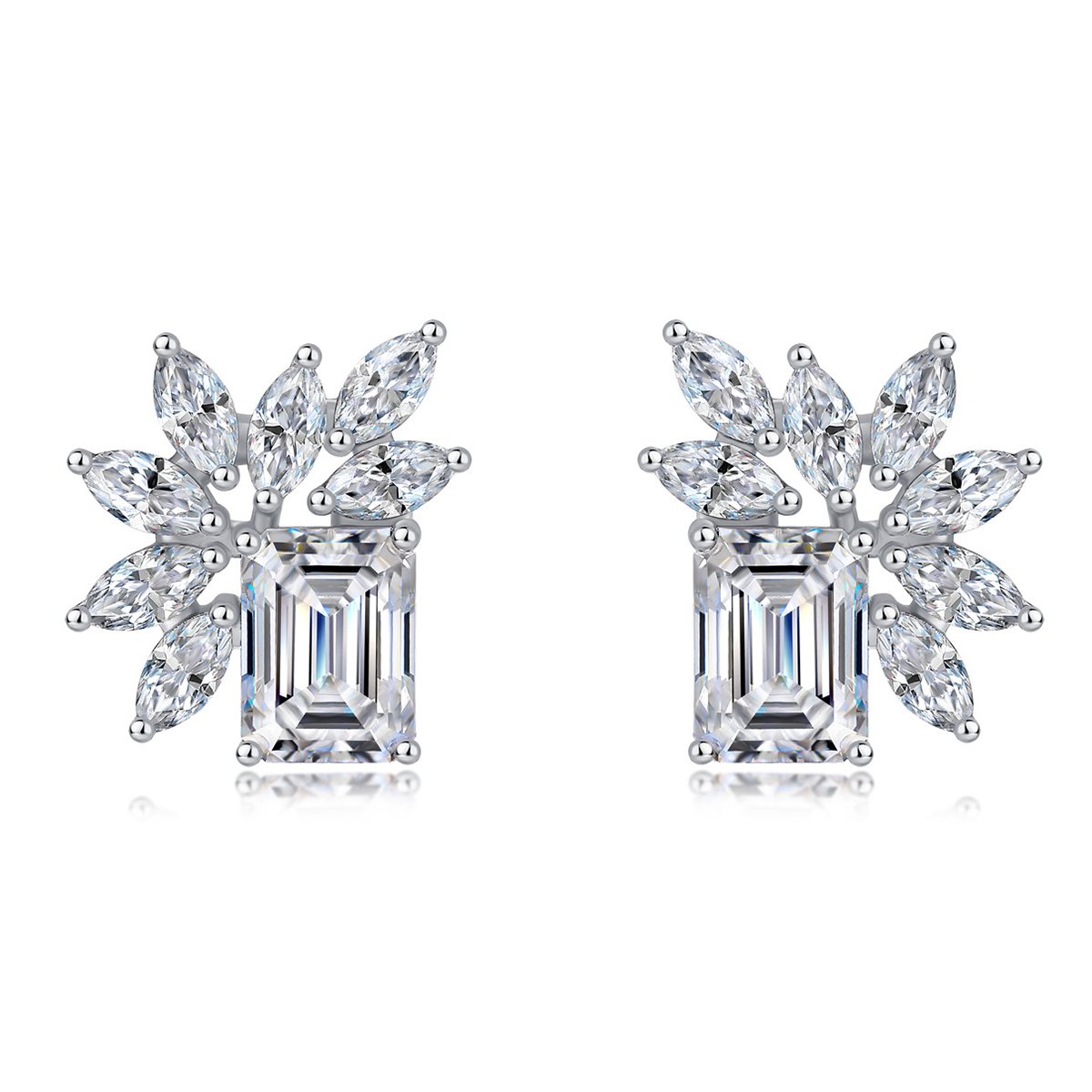 Emerald-Cut Moissanite Cluster Stud Earrings - Image 5