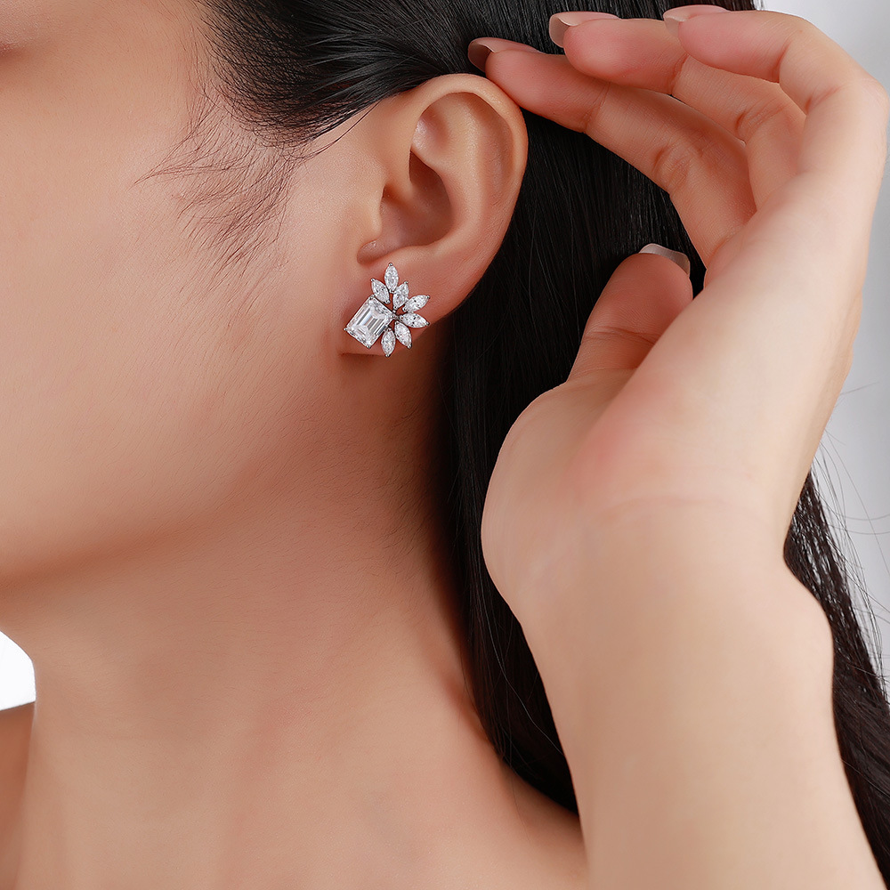 Emerald-Cut Moissanite Cluster Stud Earrings - Image 7