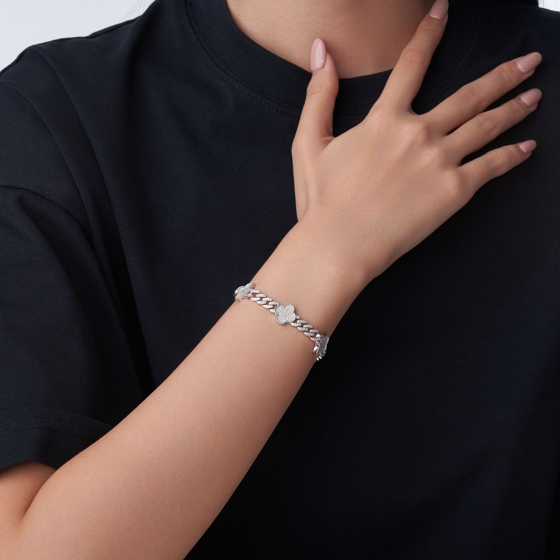 Pave Clover Cuban Link Moissanite Bracelet | 925 Silver Iced Curb Chain - Image 6