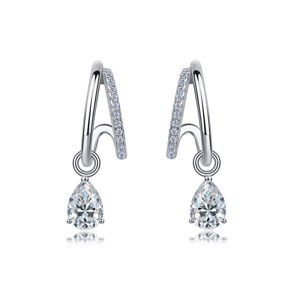 Moissanite Pear-Drop Double-Hoop Drop Earrings