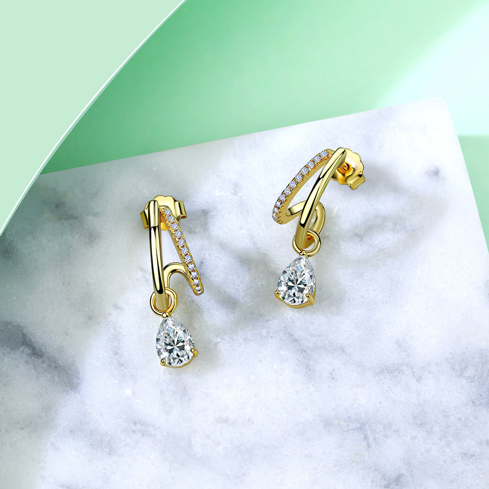 Moissanite Pear-Drop Double-Hoop Drop Earrings - Image 4