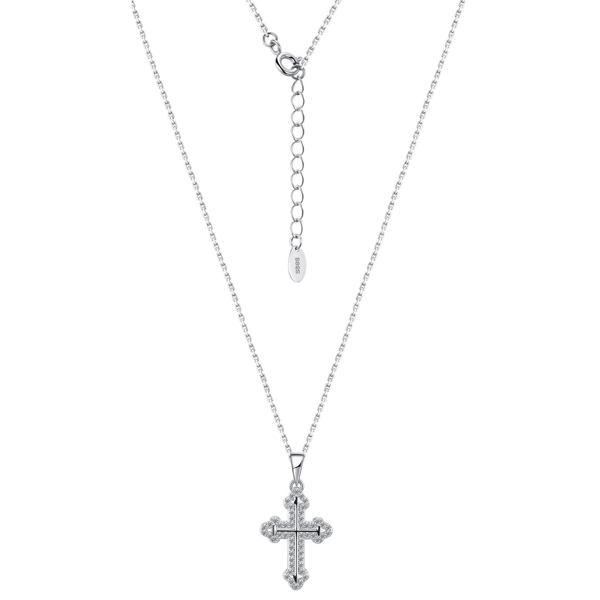 Moissanite Pave Budded Cross Necklace