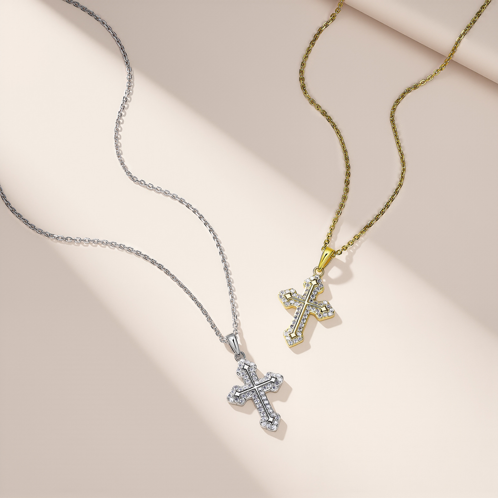 Moissanite Pave Budded Cross Necklace - Image 3