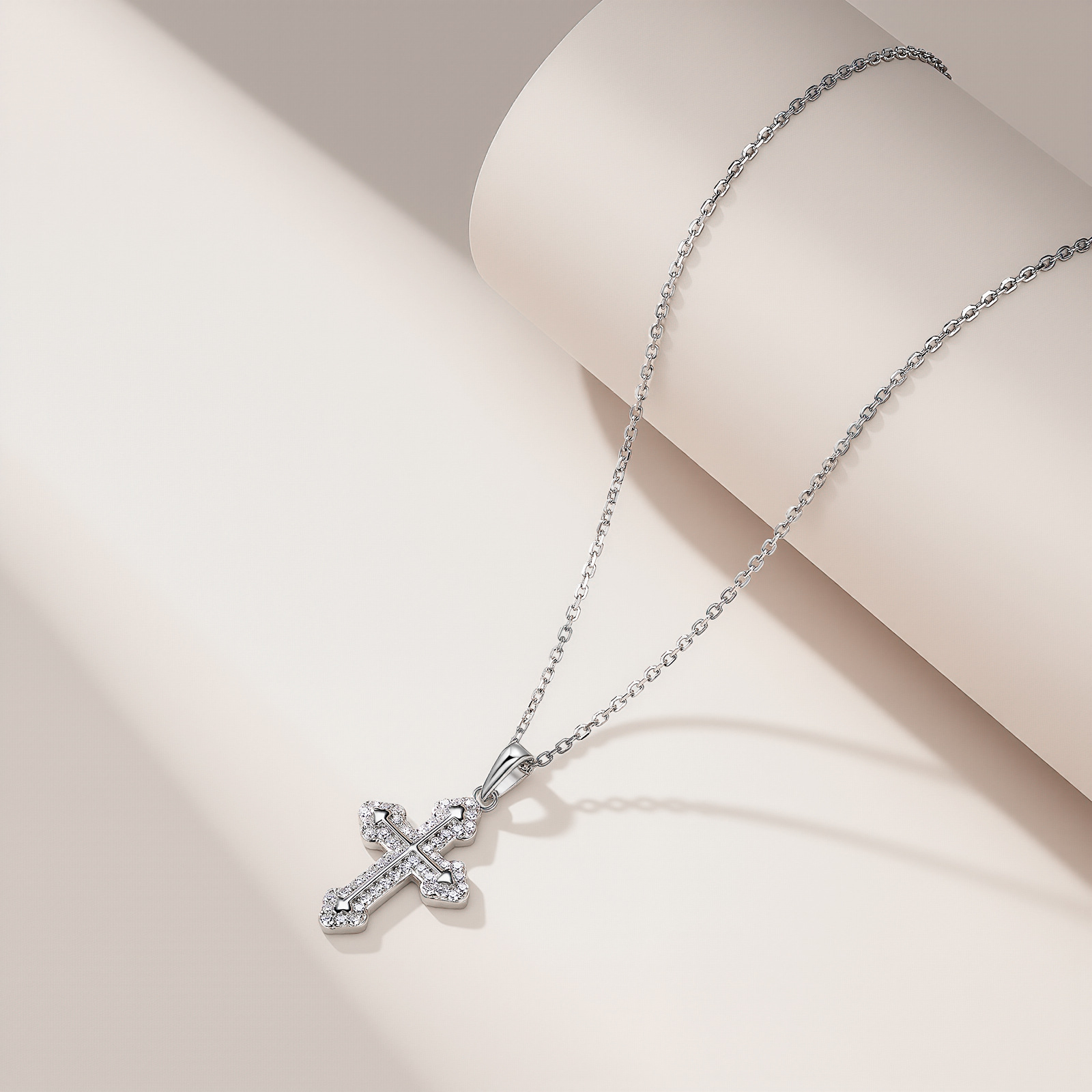 Moissanite Pave Budded Cross Necklace - Image 4