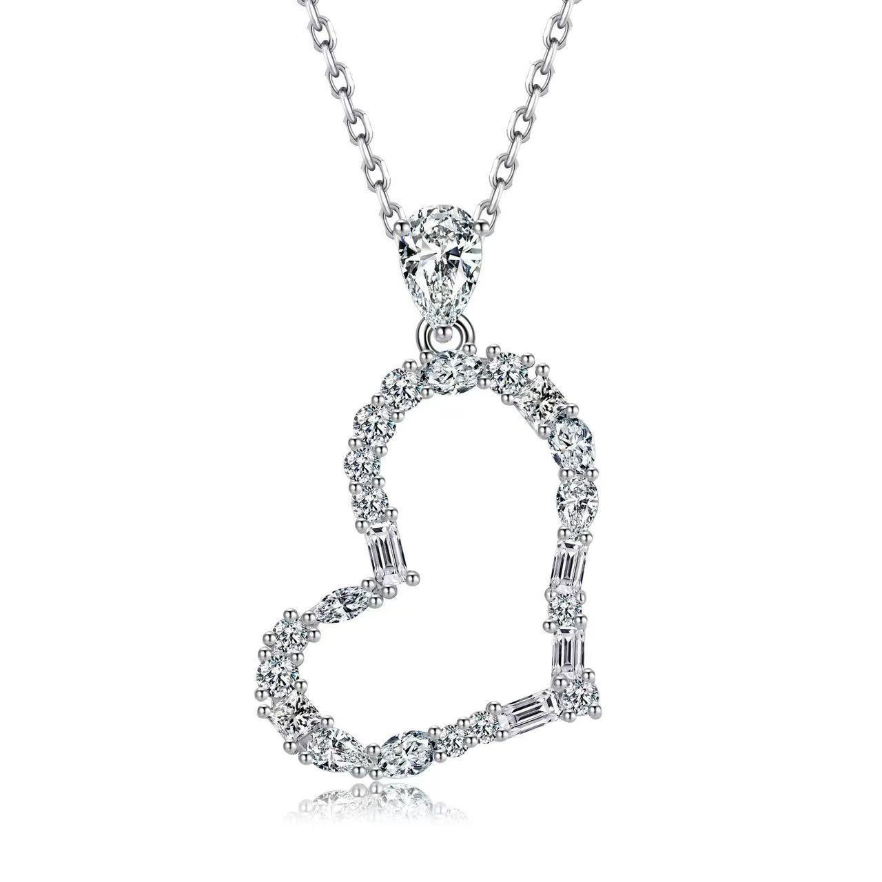 Tilted Open-Heart Moissanite Necklace | Mixed-Cut Pave Pendant, 1.5ct DEW