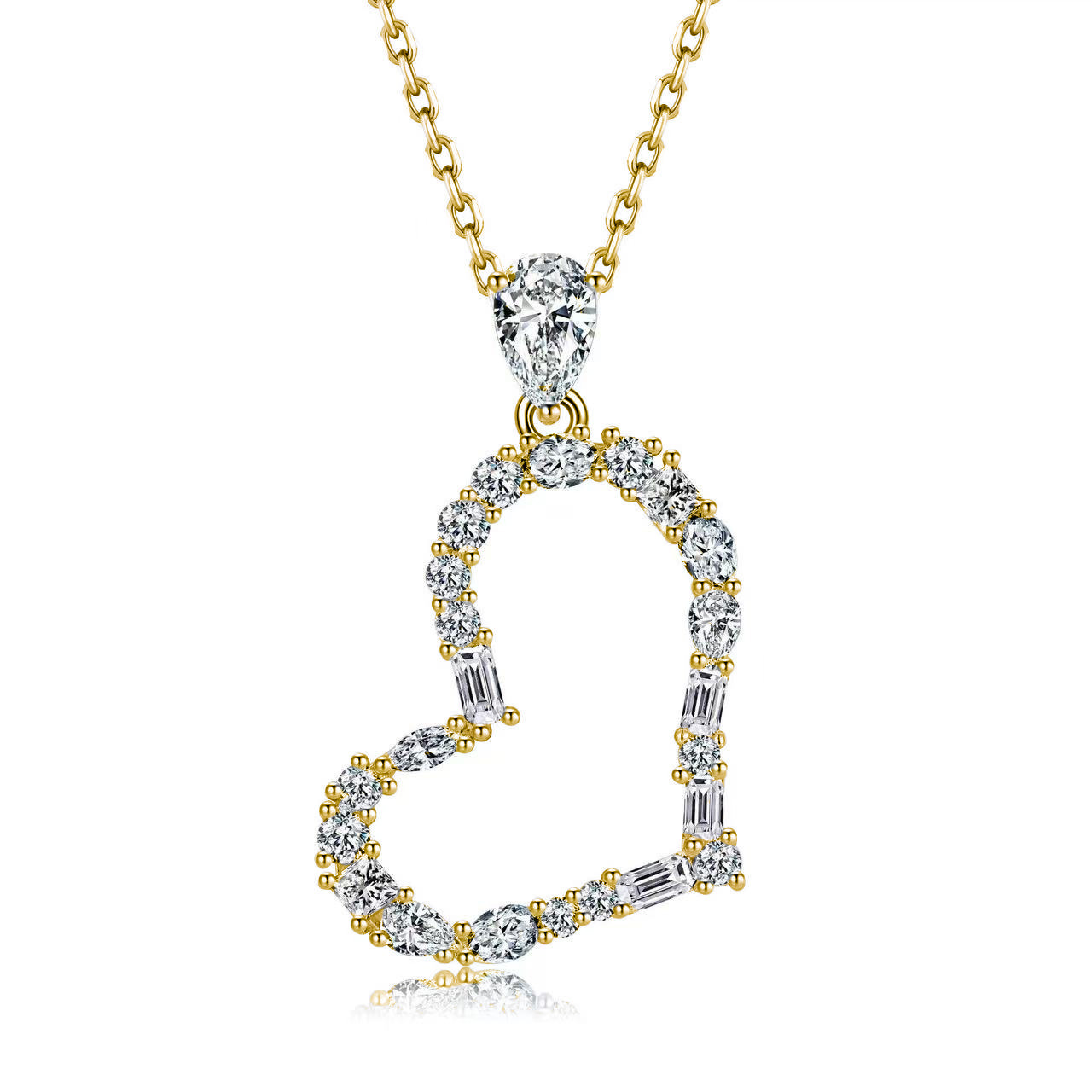 Tilted Open-Heart Moissanite Necklace | Mixed-Cut Pave Pendant, 1.5ct DEW - Image 2