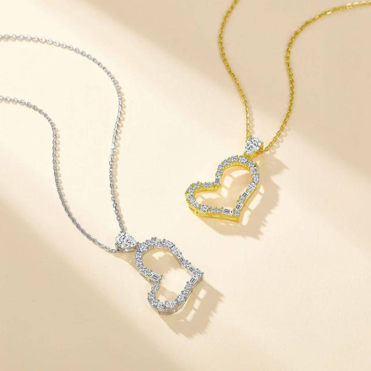 Tilted Open-Heart Moissanite Necklace | Mixed-Cut Pave Pendant, 1.5ct DEW - Image 3