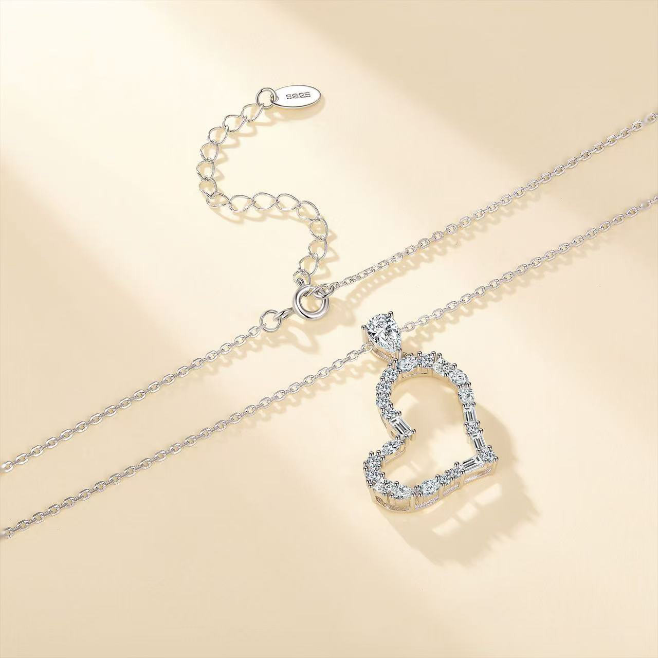 Tilted Open-Heart Moissanite Necklace | Mixed-Cut Pave Pendant, 1.5ct DEW - Image 4