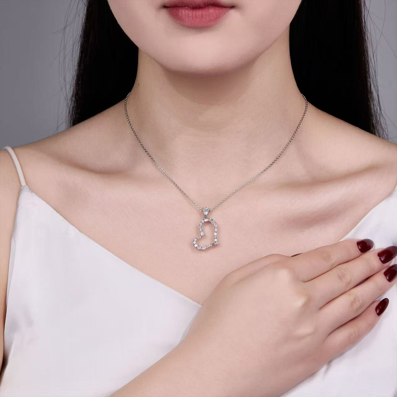 Tilted Open-Heart Moissanite Necklace | Mixed-Cut Pave Pendant, 1.5ct DEW - Image 5