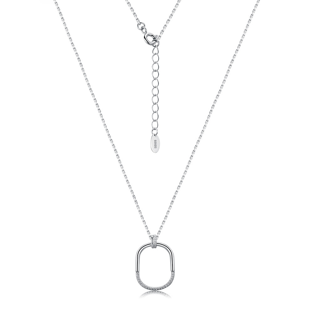 Geometric Oval Open-Link Moissanite Pendant Necklace | 925 Silver