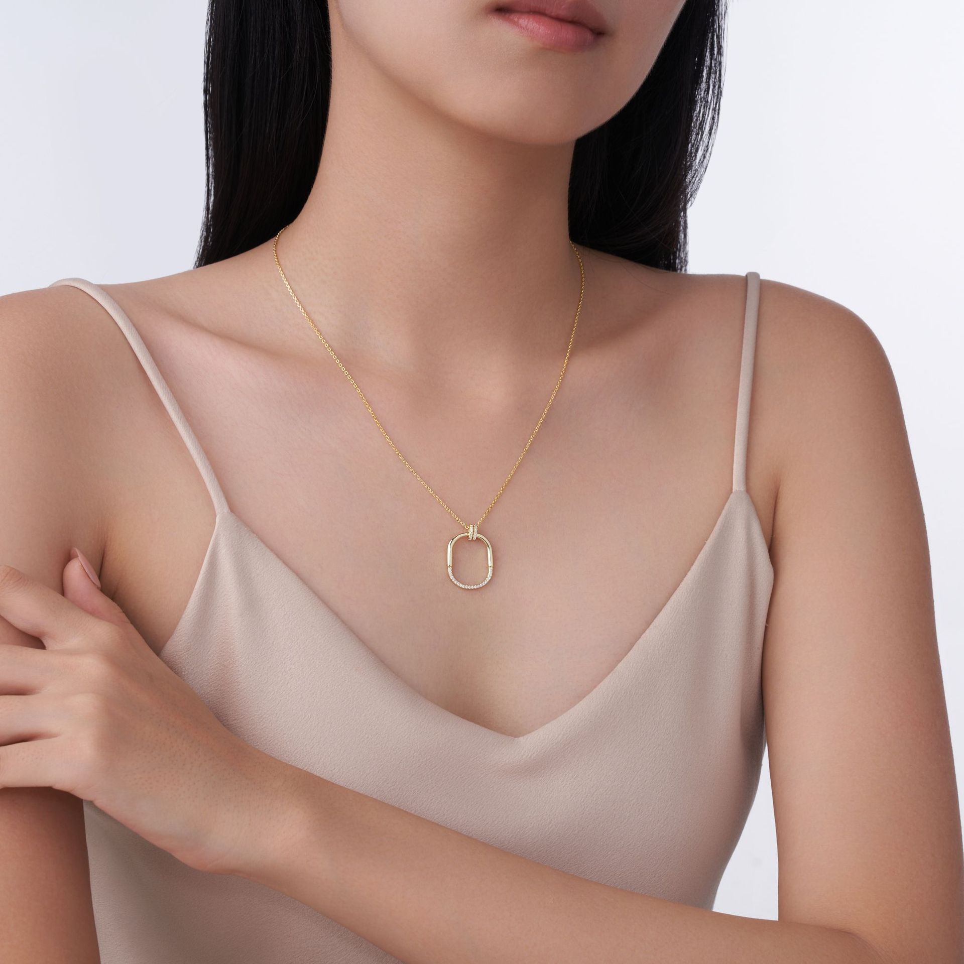 Geometric Oval Open-Link Moissanite Pendant Necklace | 925 Silver - Image 5