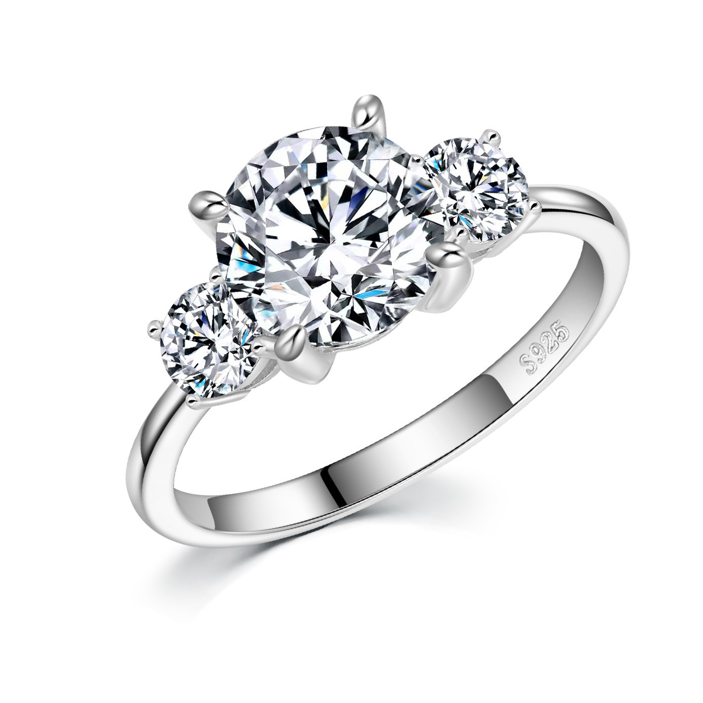 Round Three-Stone Moissanite Ring | 2ct DEW Center | 925 Silver