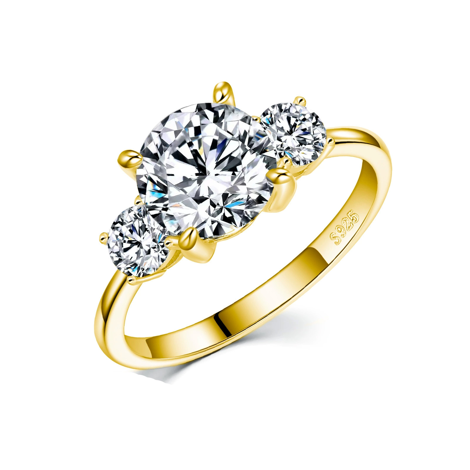 Round Three-Stone Moissanite Ring | 2ct DEW Center | 925 Silver - Image 2