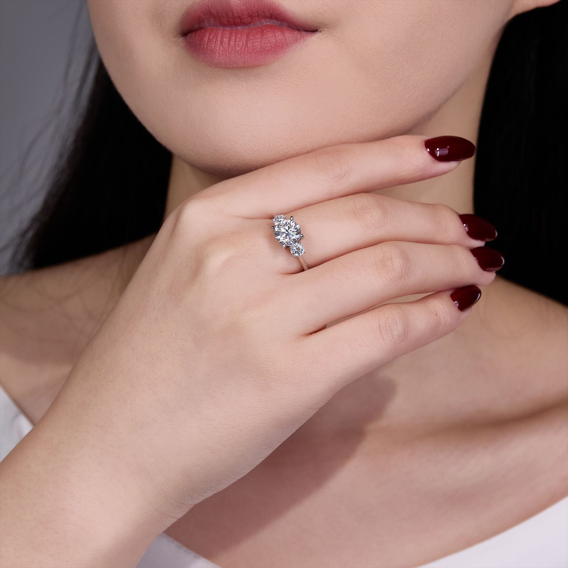 Round Three-Stone Moissanite Ring | 2ct DEW Center | 925 Silver - Image 6
