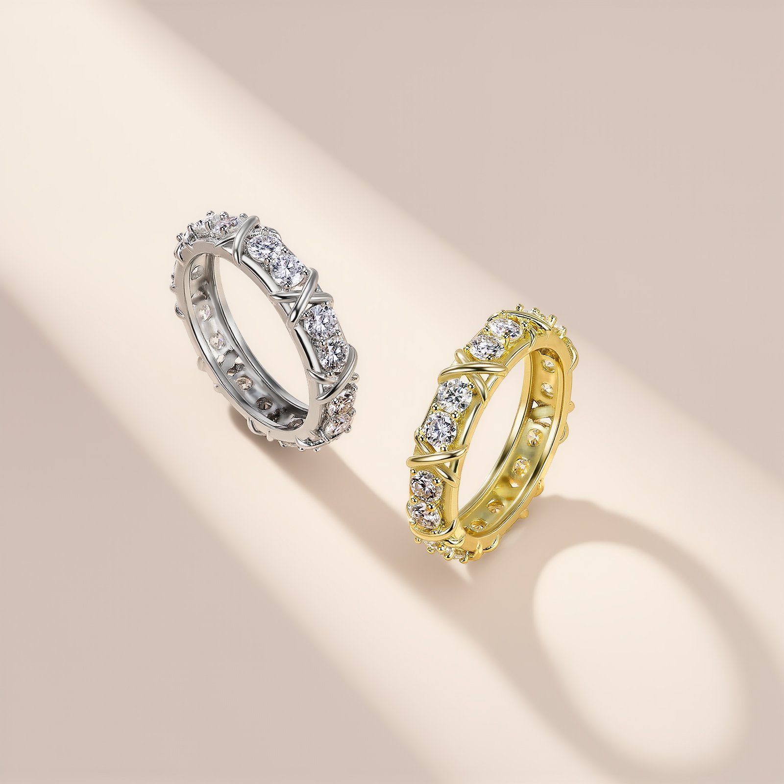 X-Cross Round Moissanite Full Eternity Band Ring - Image 3