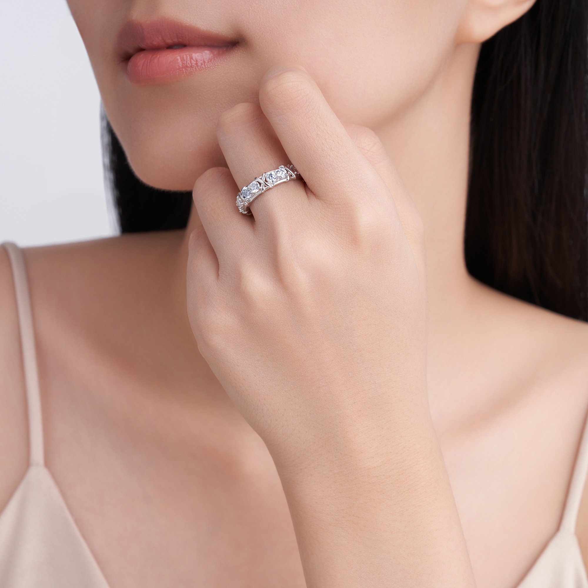 X-Cross Round Moissanite Full Eternity Band Ring - Image 5