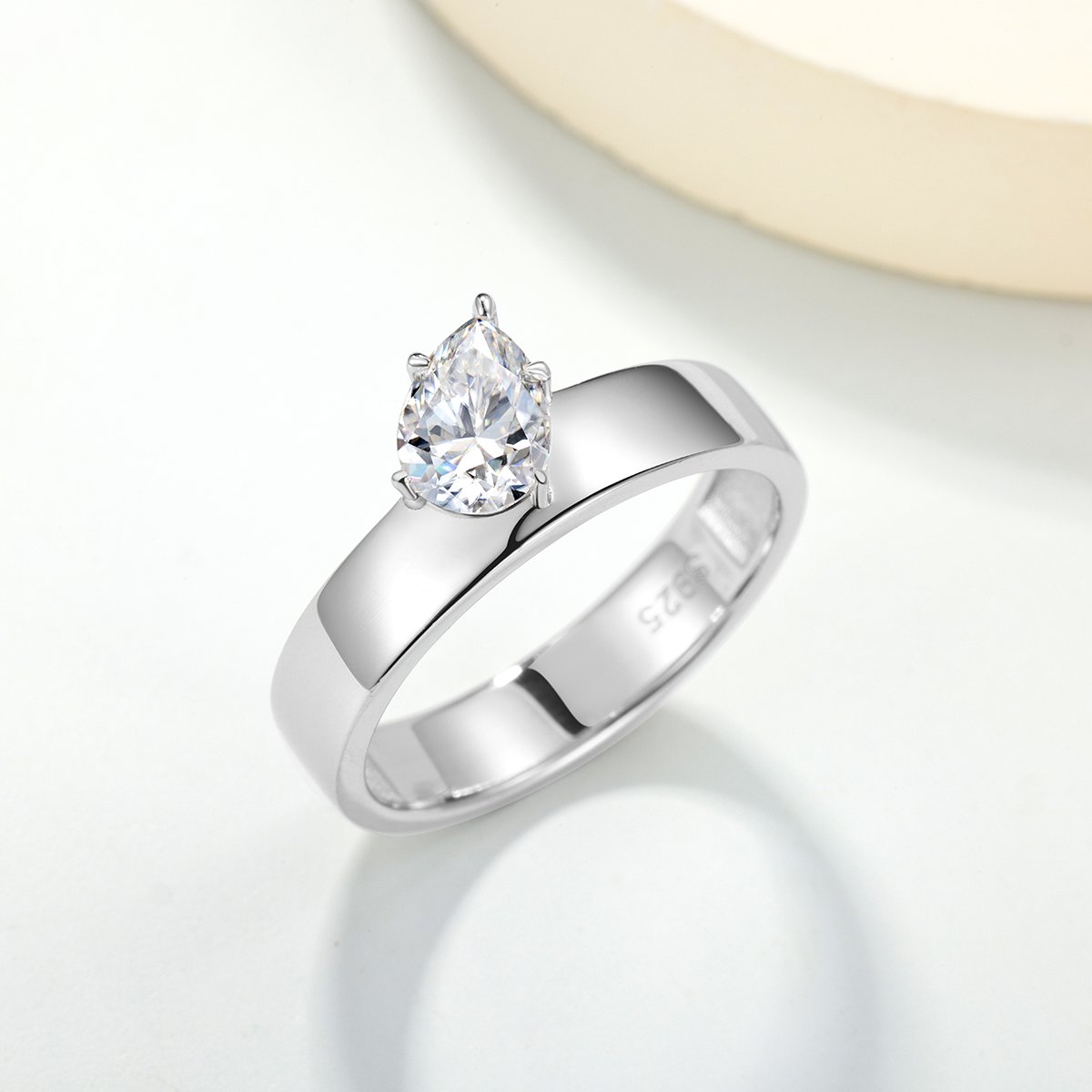 Pear-Cut Moissanite Flat-Band Solitaire Ring - Image 2