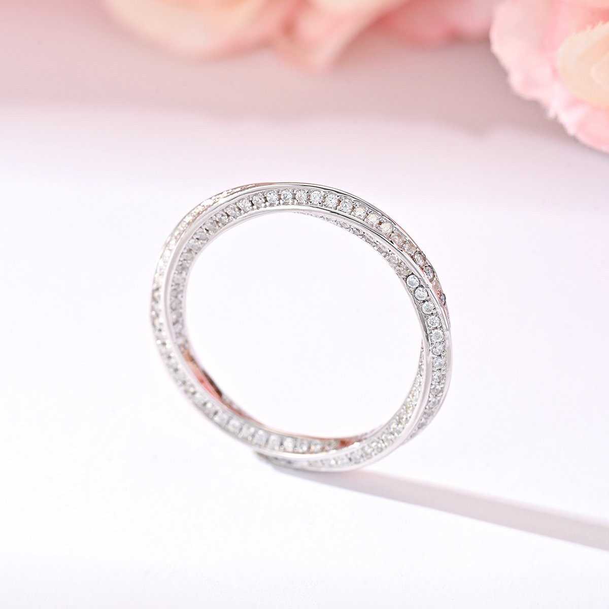 Mobius Infinity Pave Moissanite Eternity Ring | Twisted Double-Ribbon Band - Image 2