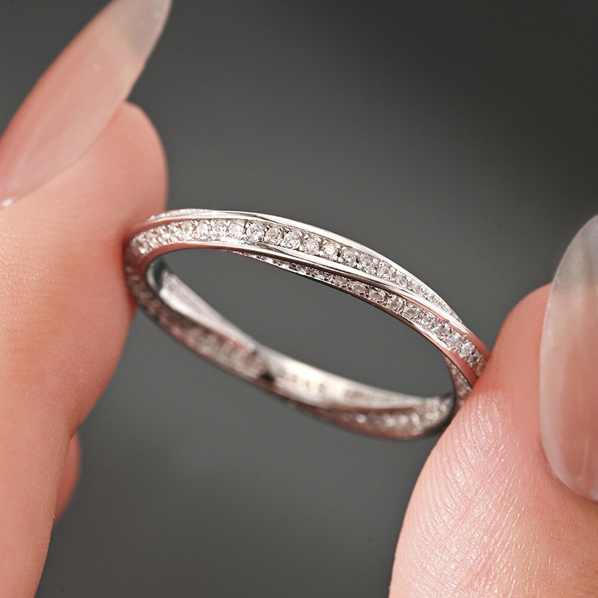 Mobius Infinity Pave Moissanite Eternity Ring | Twisted Double-Ribbon Band - Image 4