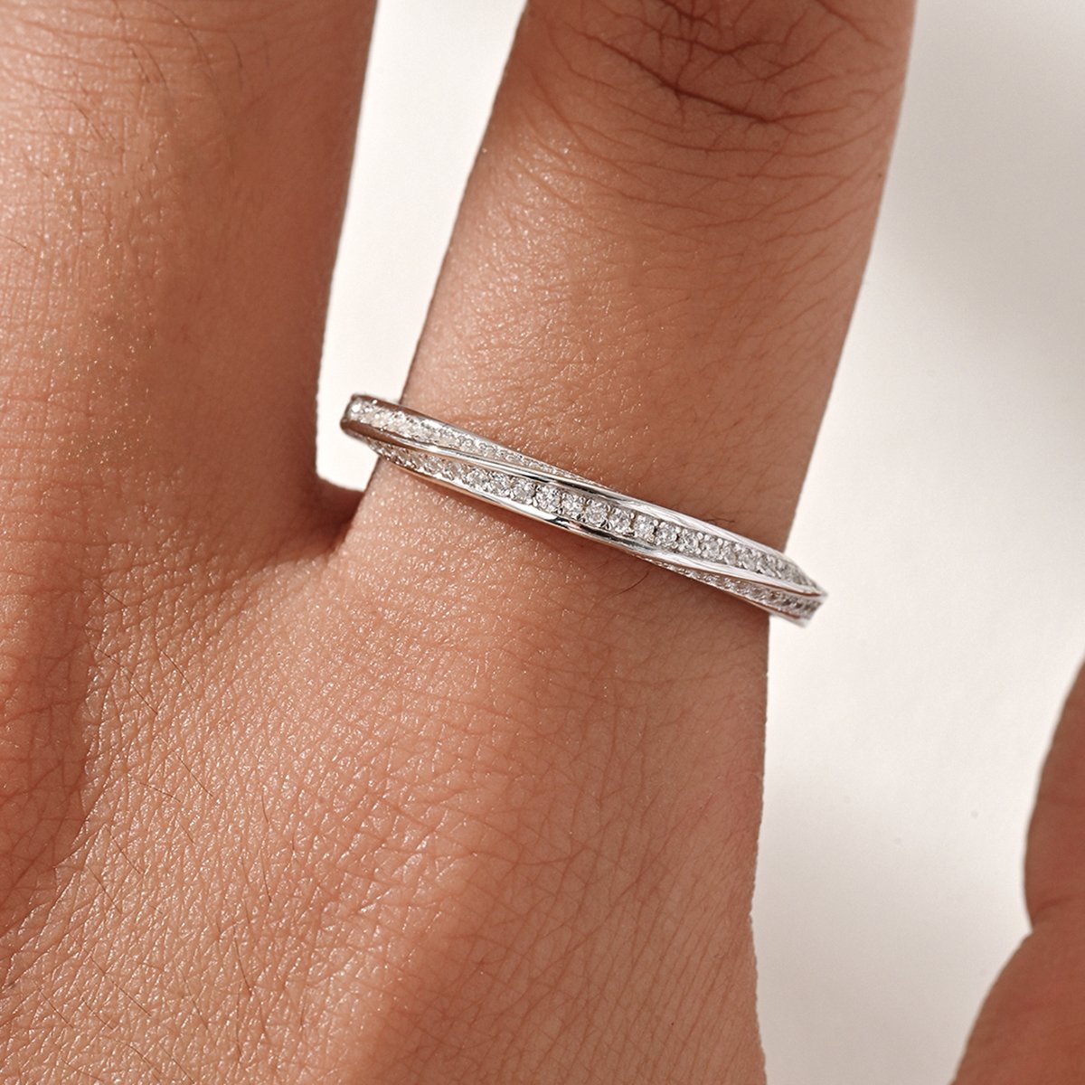 Mobius Infinity Pave Moissanite Eternity Ring | Twisted Double-Ribbon Band - Image 5