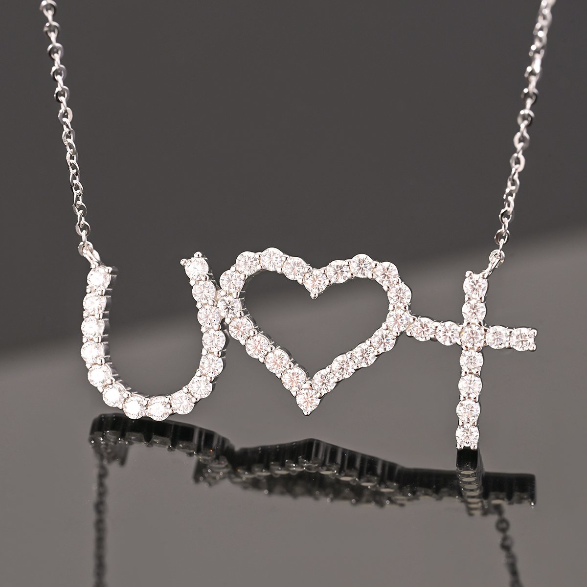 Faith Hope Love Moissanite Message Necklace | Horseshoe, Heart & Cross Pendant - Image 2
