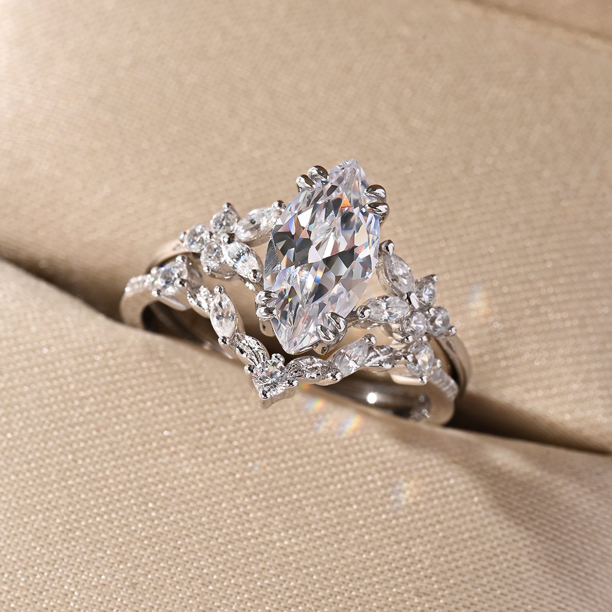 Marquise Moissanite Floral Bridal Set - Image 3