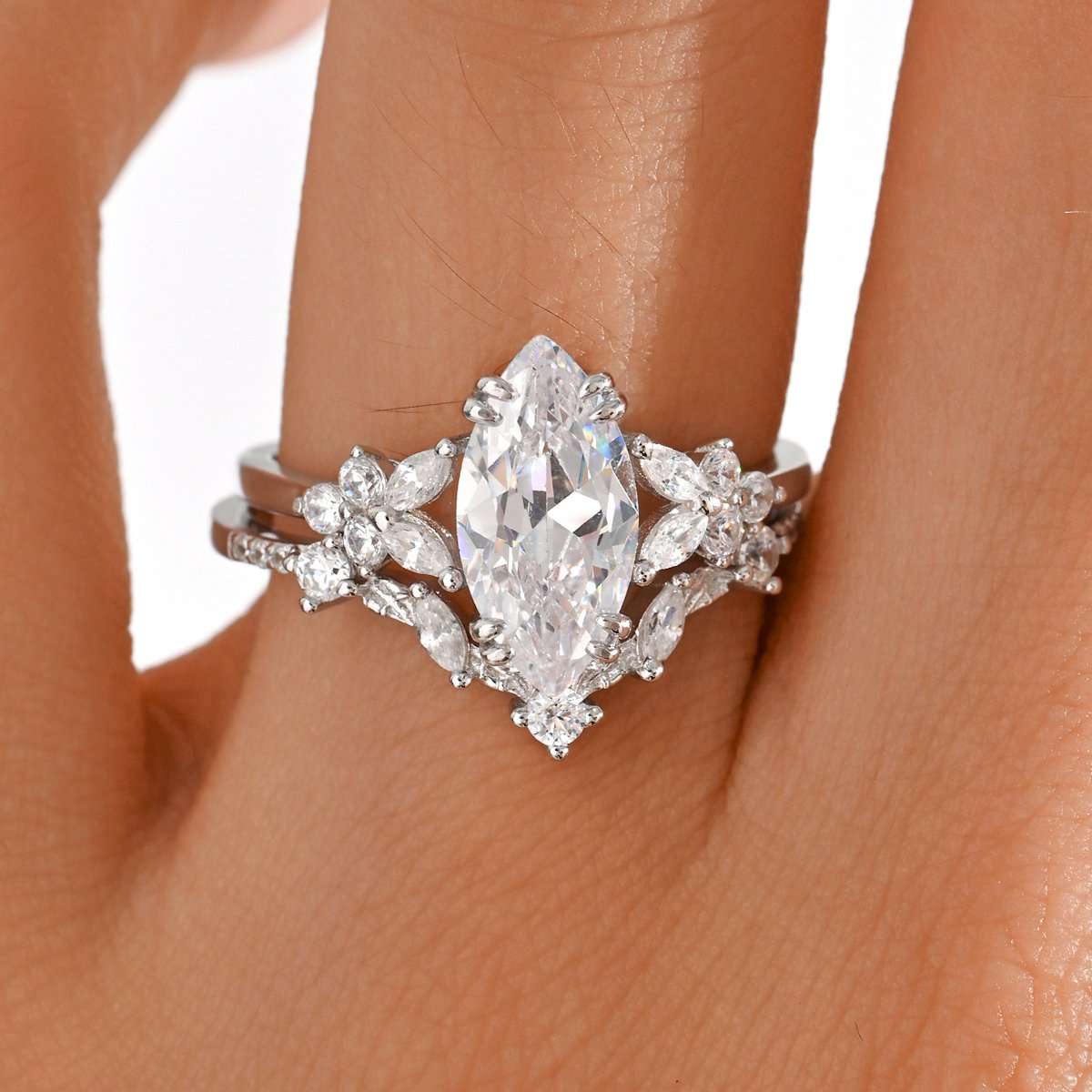 Marquise Moissanite Floral Bridal Set - Image 5