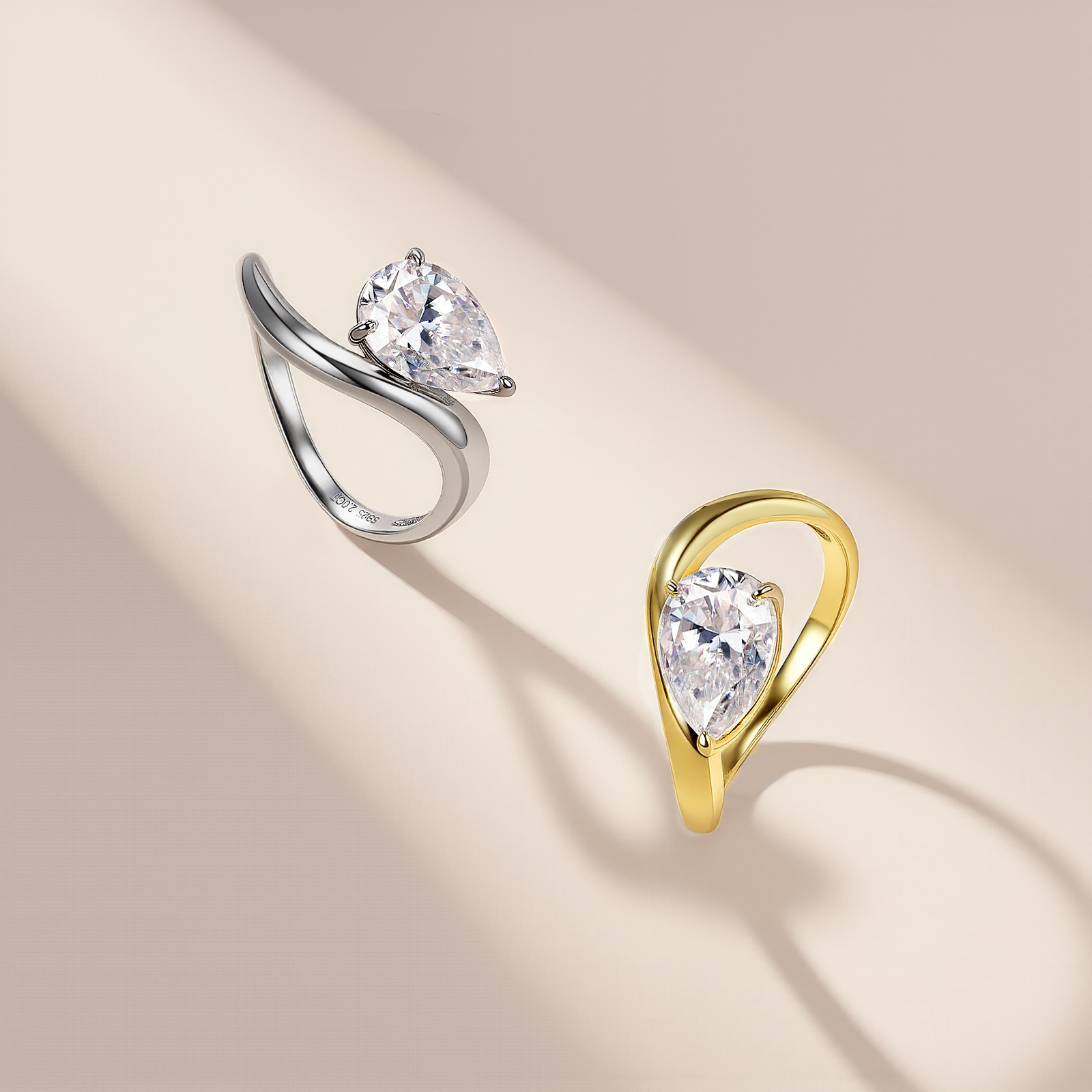 Pear-Cut Moissanite Bypass Solitaire Ring | 2ct DEW White Gold - Image 3