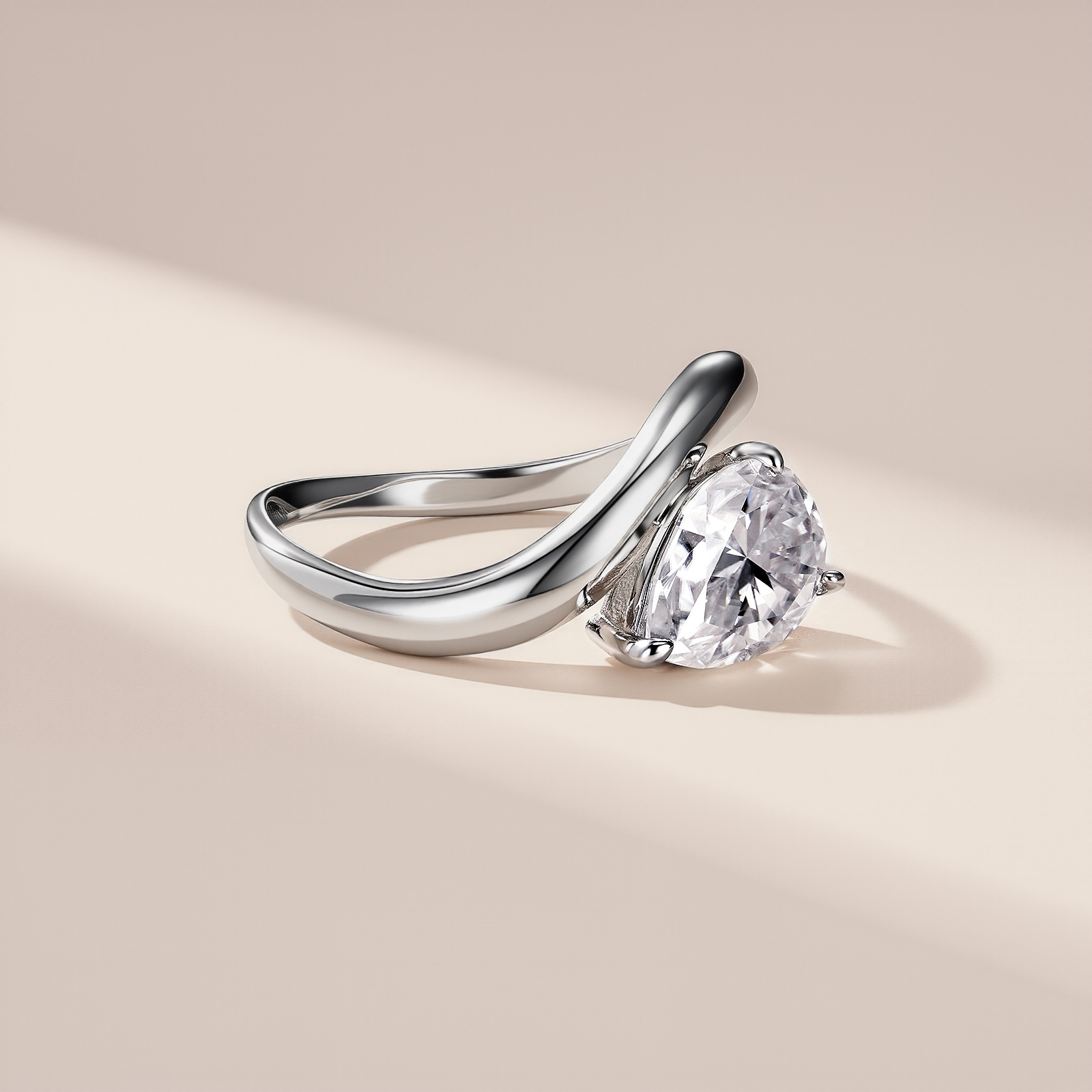 Pear-Cut Moissanite Bypass Solitaire Ring | 2ct DEW White Gold - Image 4