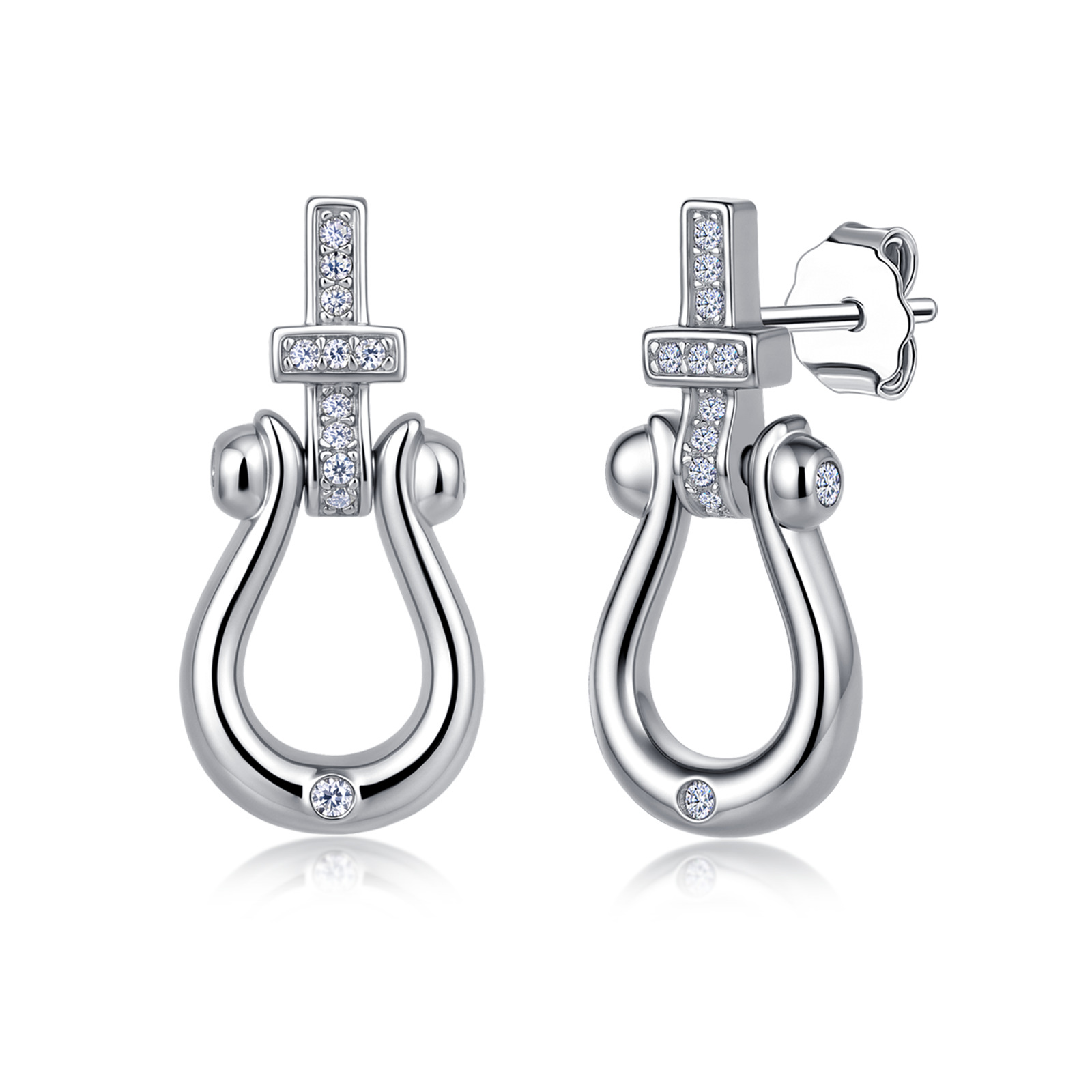 Moissanite Horseshoe Buckle Stud Earrings | Pave Shackle Studs in 925 Silver