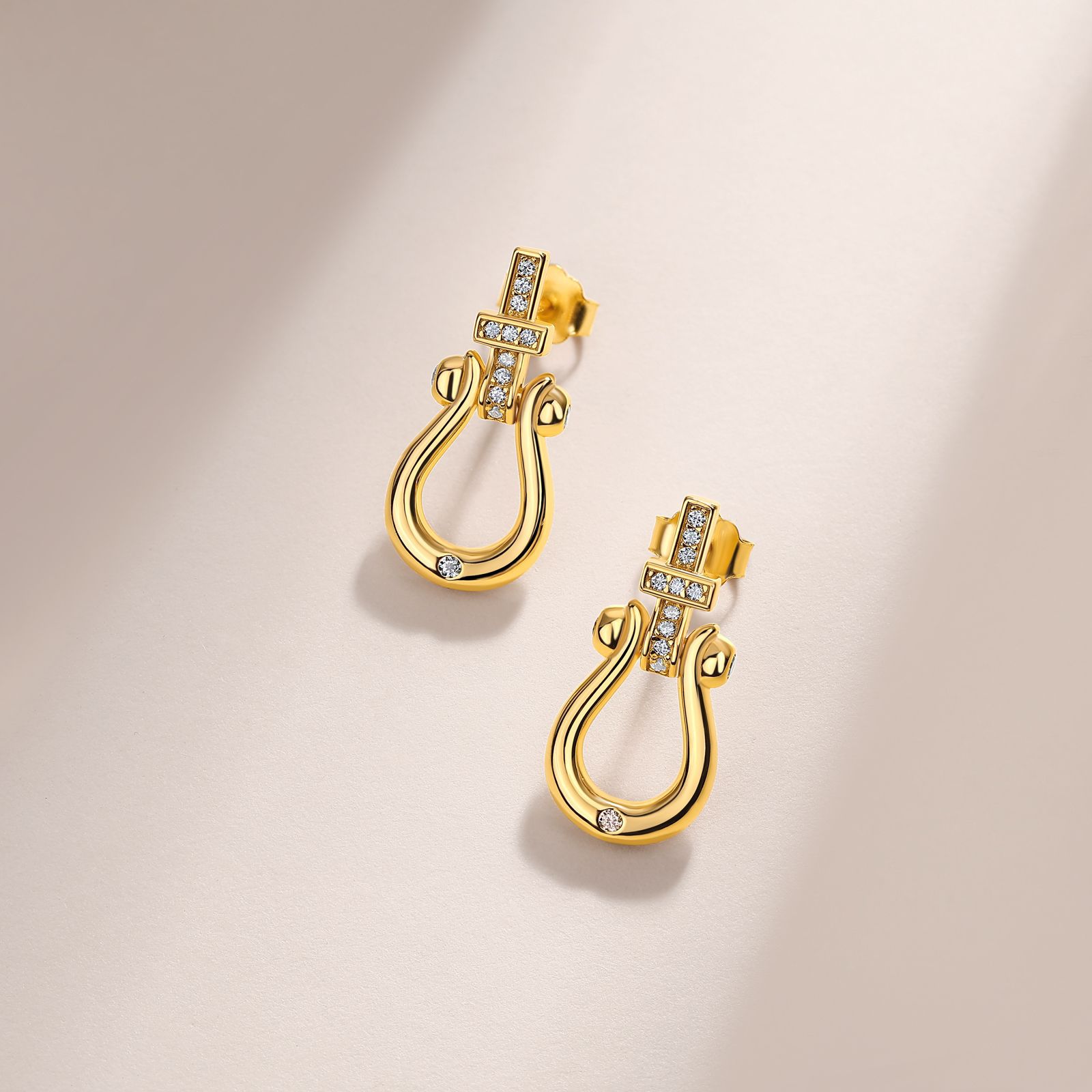 Moissanite Horseshoe Buckle Stud Earrings | Pave Shackle Studs in 925 Silver - Image 4