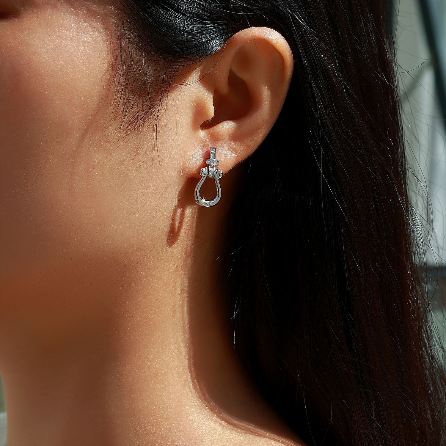Moissanite Horseshoe Buckle Stud Earrings | Pave Shackle Studs in 925 Silver - Image 5