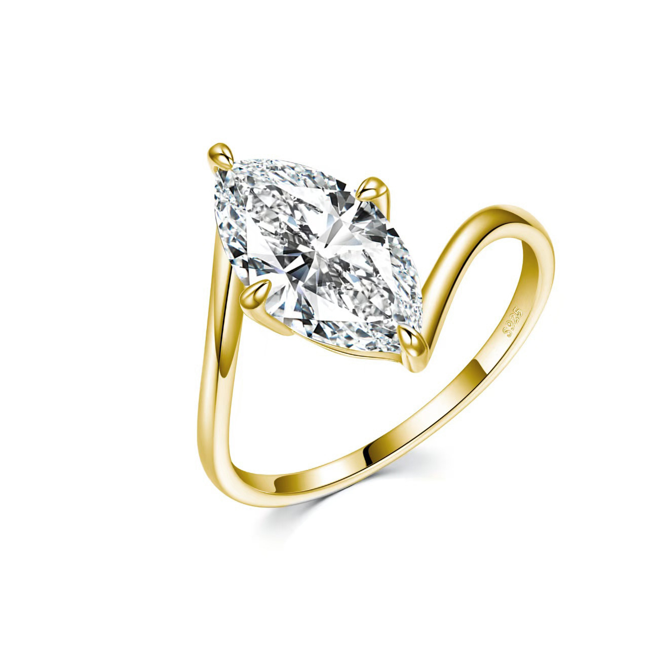 Marquise-Cut Moissanite Bypass Solitaire Ring - Image 2