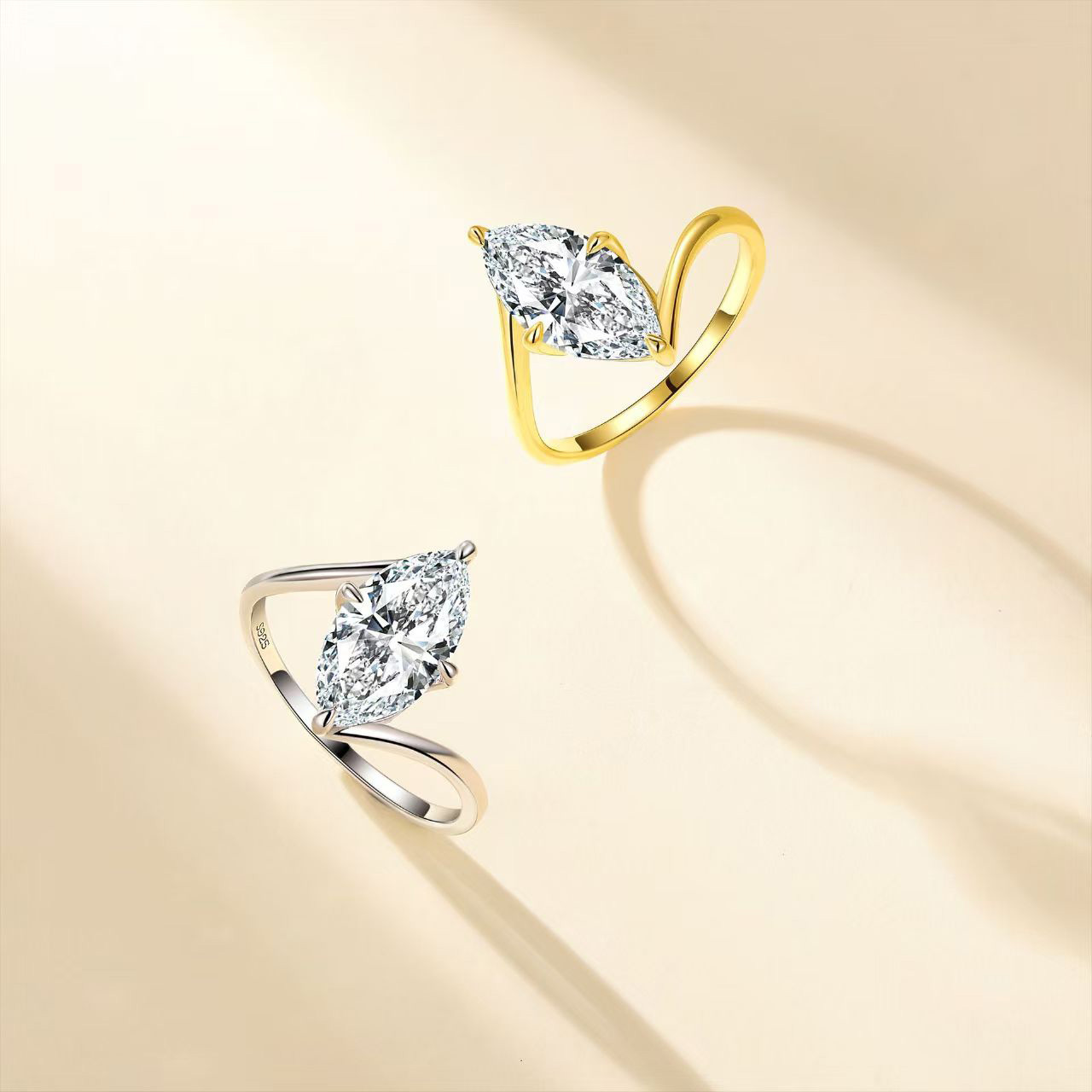 Marquise-Cut Moissanite Bypass Solitaire Ring - Image 3