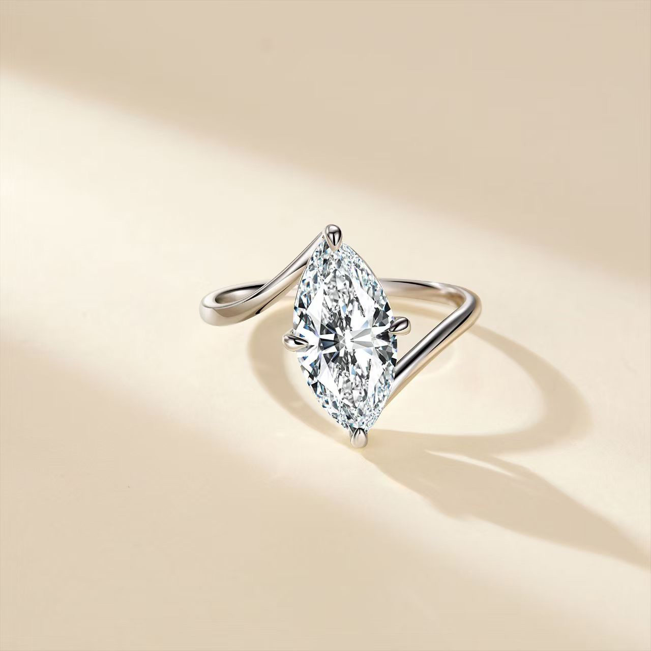 Marquise-Cut Moissanite Bypass Solitaire Ring - Image 4